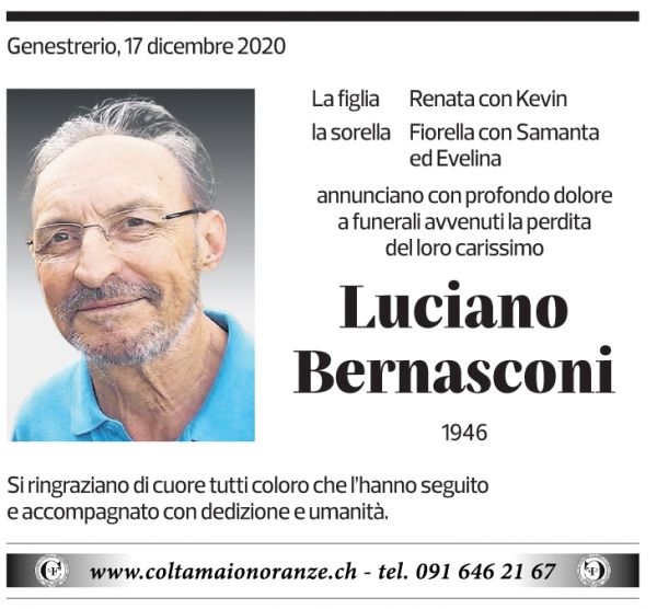 Annuncio funebre Luciano Bernasconi