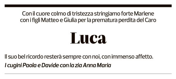 Annuncio funebre Luca Bernardoni