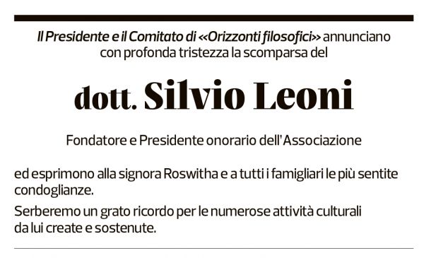 Annuncio funebre Silvio Leoni