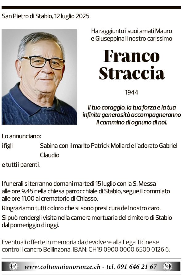 Annuncio funebre Franco Stracci