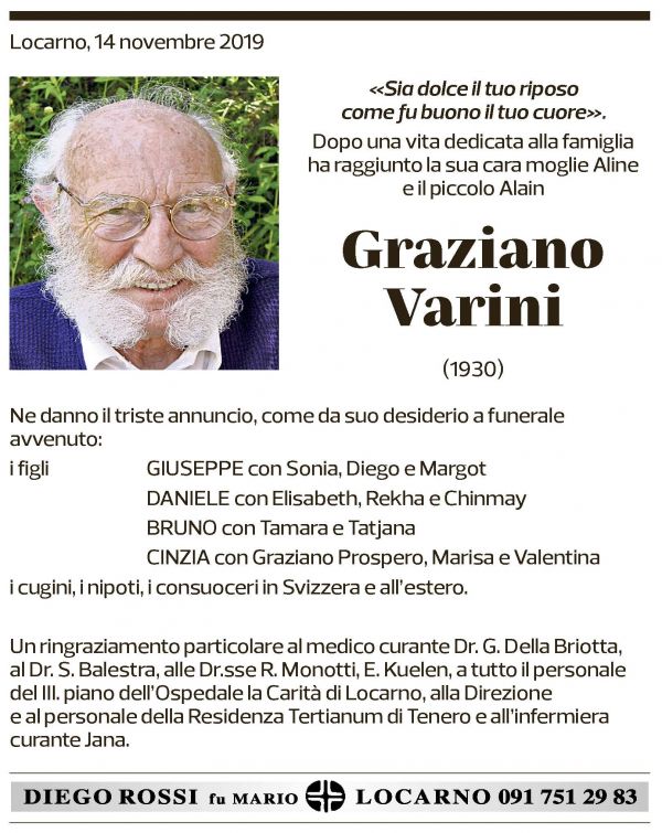 Annuncio funebre Graziano Varini