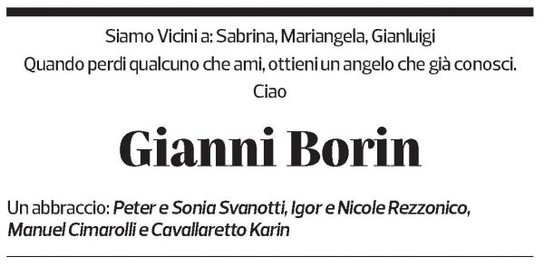 Annuncio funebre Giovanni Borin