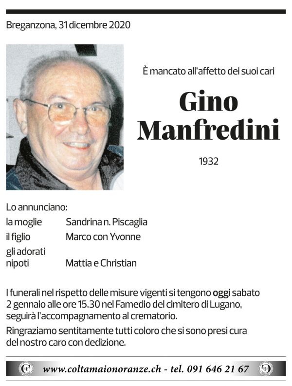 Annuncio funebre Gino Manfredini
