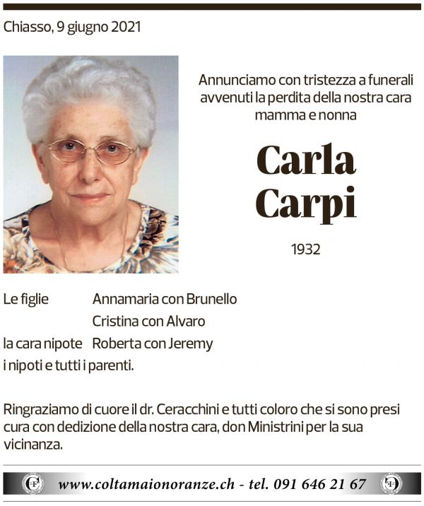 Annuncio funebre Carla Carpi