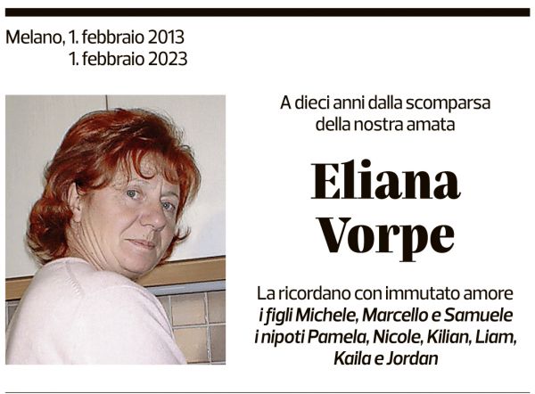 Annuncio funebre Eliana Vorpe