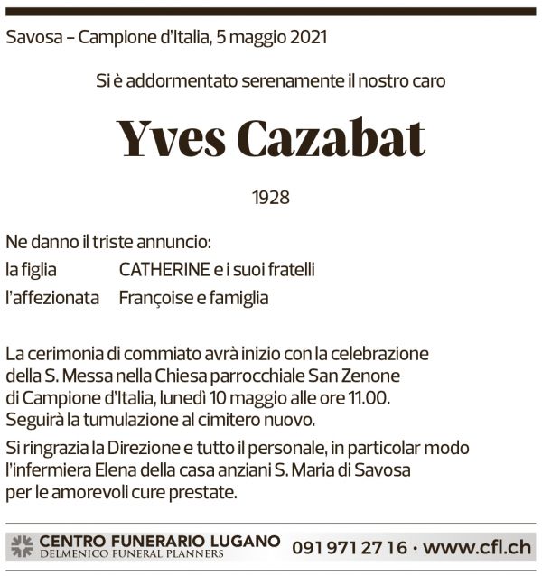 Annuncio funebre Yves Cazabat