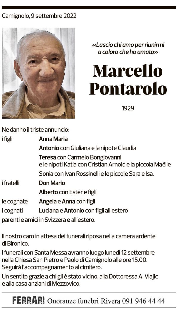 Annuncio funebre Marcello Pontarolo