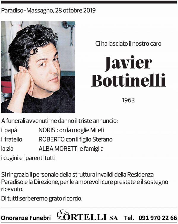 Annuncio funebre Javier Bottinelli