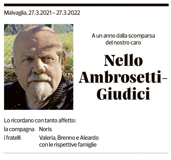 Annuncio funebre Nello Ambrosetti-giudici