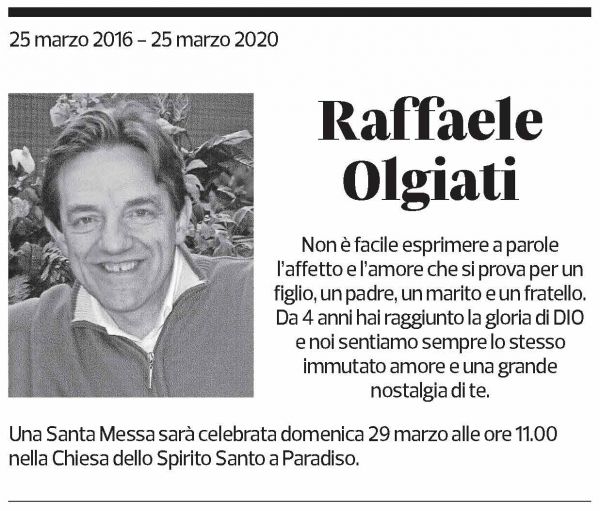 Annuncio funebre Raffaele Olgiati