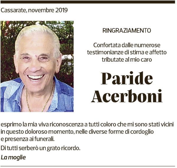 Annuncio funebre Paride Acerboni