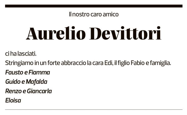 Annuncio funebre Aurelio Devittori