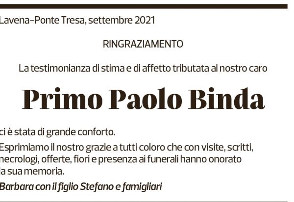 Annuncio funebre Primo Paolo Binda