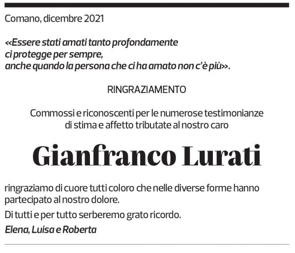 Annuncio funebre Gianfranco Lurati