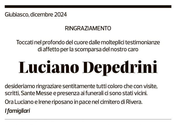 Annuncio funebre Luciano Depedrini