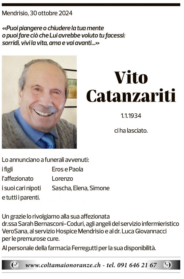 Annuncio funebre Vito Catanzariti