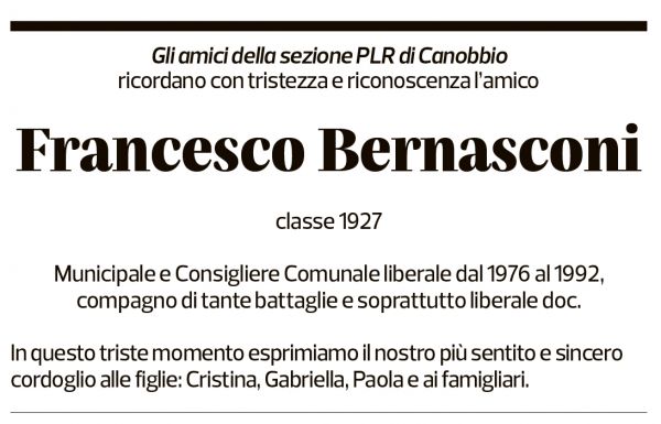 Annuncio funebre Francesco Bernasconi