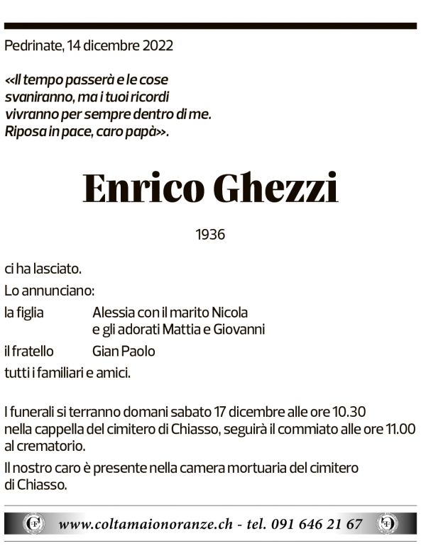 Annuncio funebre Enrico Ghezzi