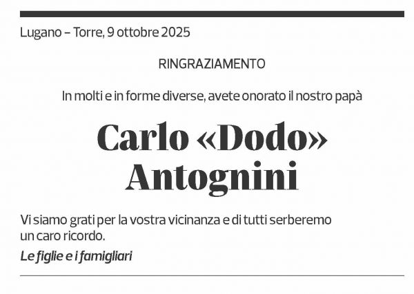 Annuncio funebre Carlo Antognini