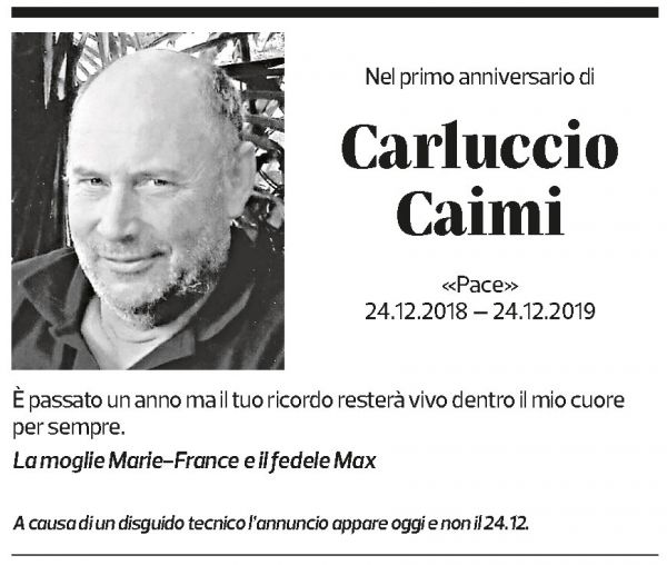 Annuncio funebre Carluccio Caimi