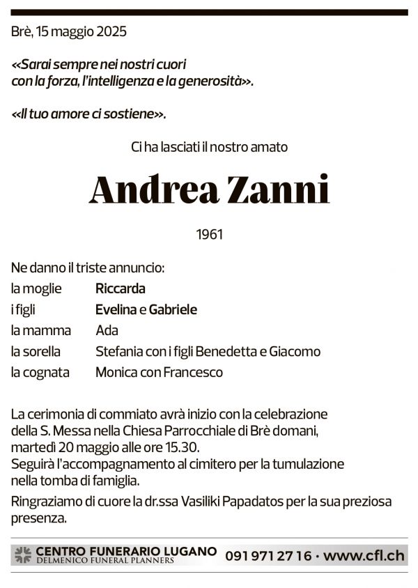 Annuncio funebre Andrea Zanni