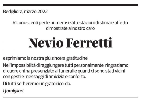 Annuncio funebre Nevio Ferretti