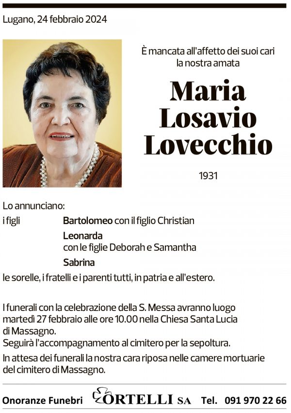 Annuncio funebre Maria Losavio Lovecchio