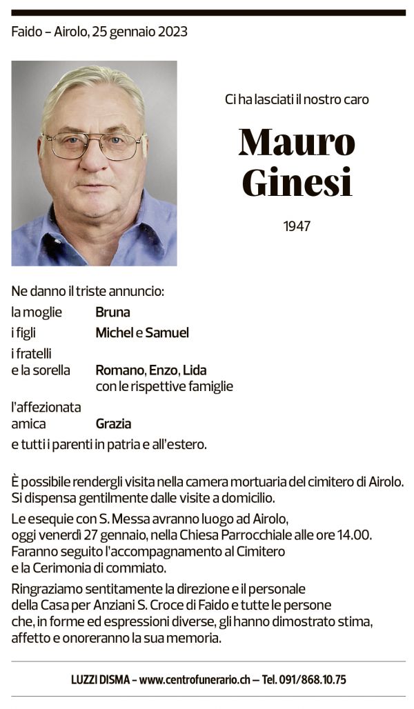 Annuncio funebre Mauro Ginesi