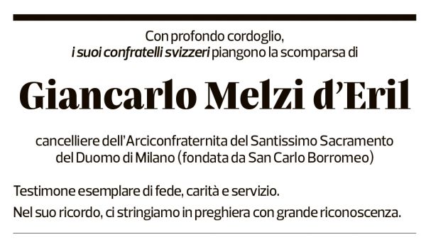 Annuncio funebre Giancarlo Melzi D'eril