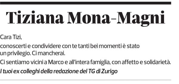 Annuncio funebre Tiziana Mona