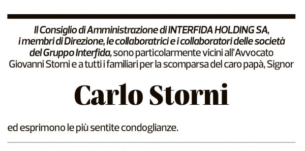 Annuncio funebre Carlo Storni