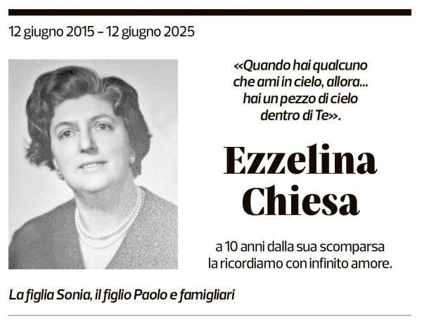 Annuncio funebre Ezzelina Chiesa