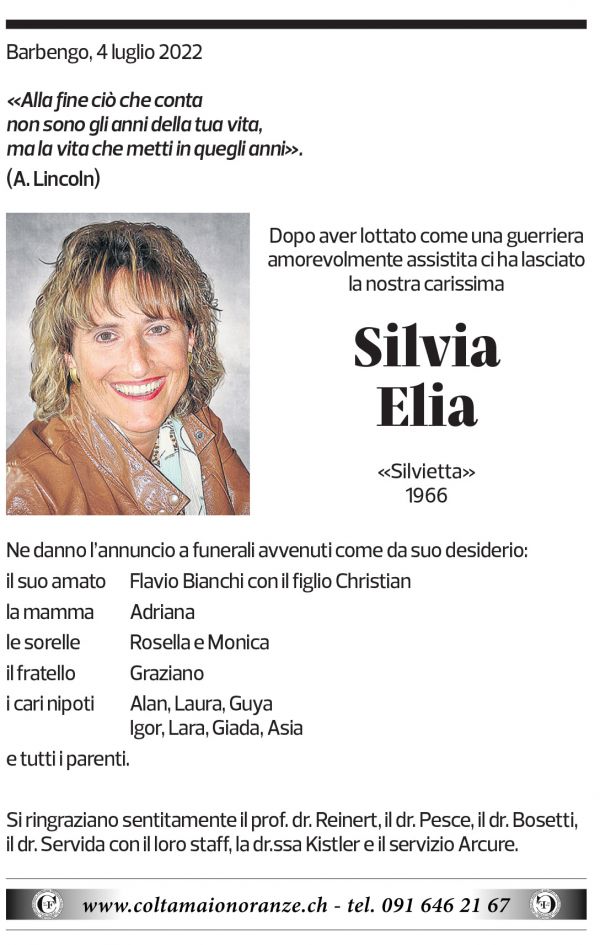 Annuncio funebre Silvia Elia