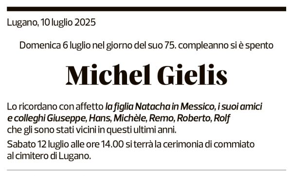 Annuncio funebre Michel Gielis
