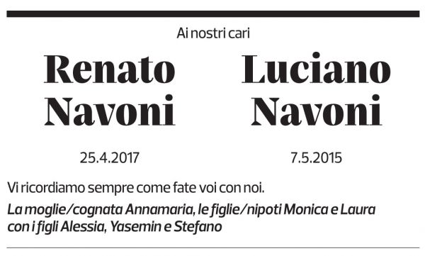 Annuncio funebre Renato Navoni Luciano Navoni