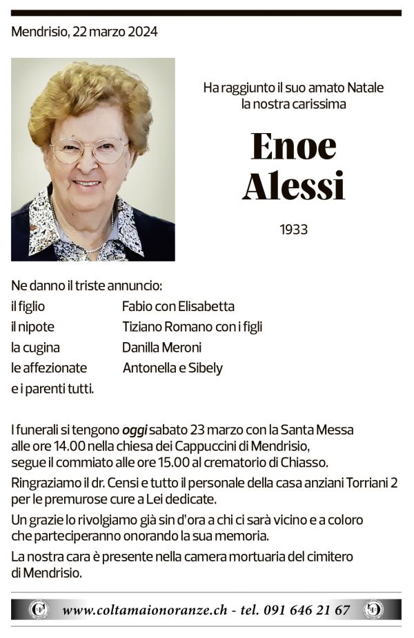 Annuncio funebre Enoe Alessi