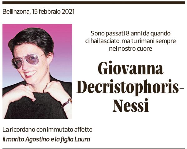 Annuncio funebre Giovanna Decristophoris-nessi