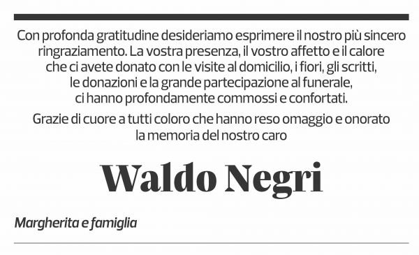Annuncio funebre Waldo Negri