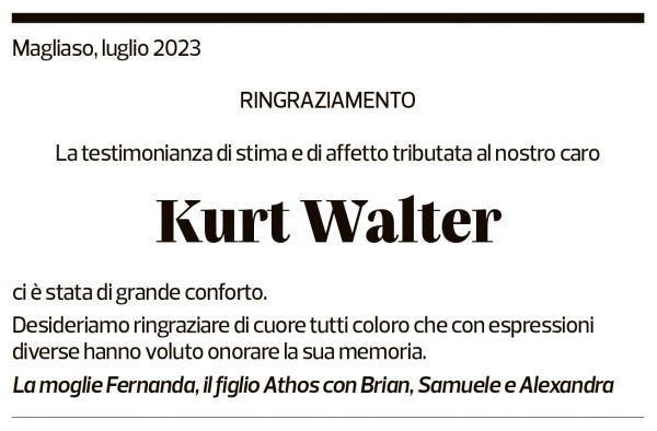 Annuncio funebre Kurt Walter