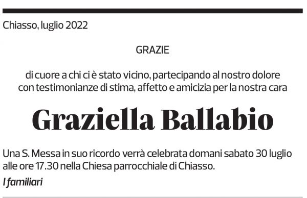 Annuncio funebre Graziella Ballabio