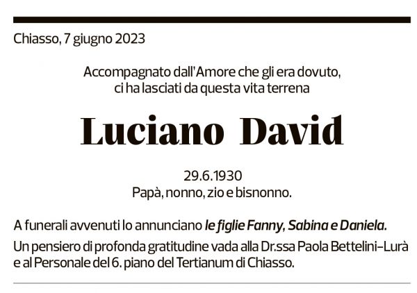 Annuncio funebre Luciano David