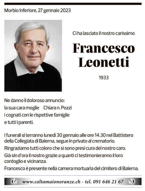 Annuncio funebre Francesco Leonetti