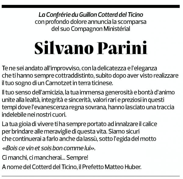 Annuncio funebre Silvano Parini