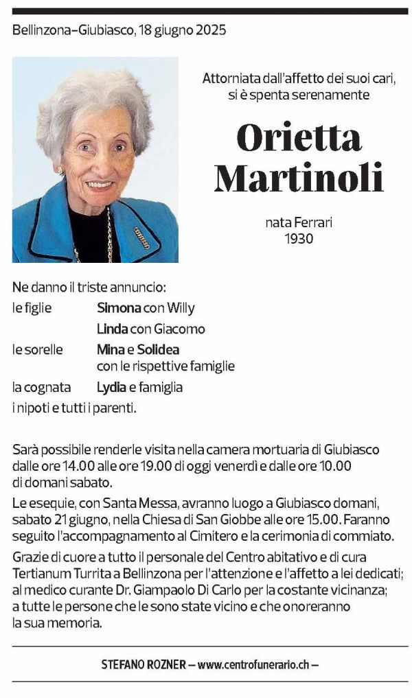 Annuncio funebre Orietta Martinoli