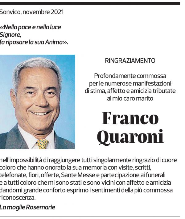 Annuncio funebre Franco Quaroni