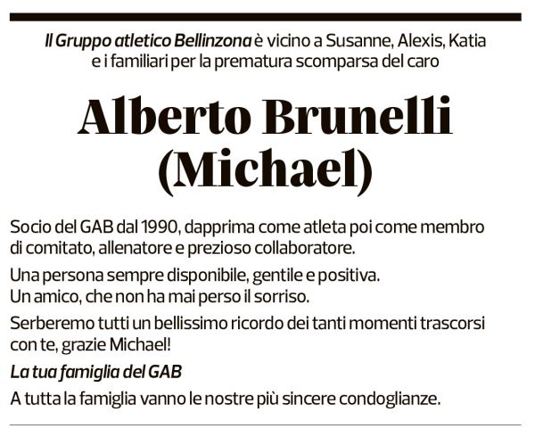 Annuncio funebre Alberto Brunelli