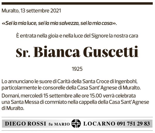 Annuncio funebre Bianca Guscetti