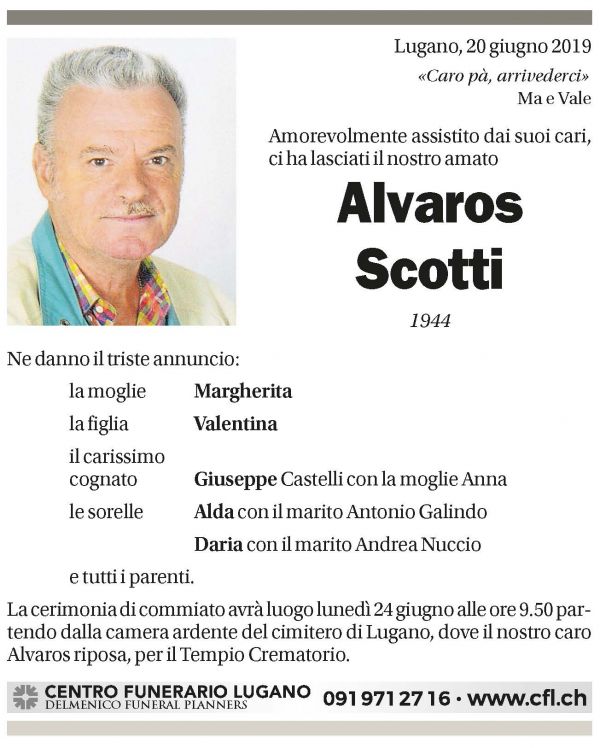 Annuncio funebre Alvaros Scotti