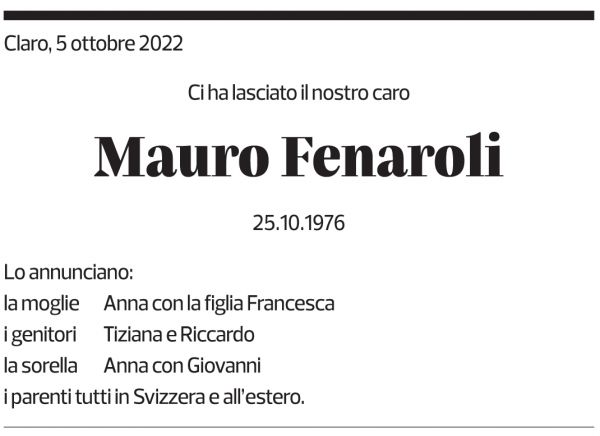 Annuncio funebre Mauro Fernaroli