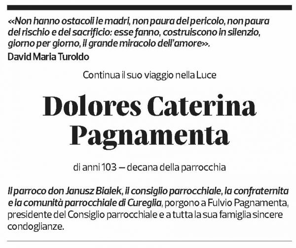 Annuncio funebre Dolores Caterina Pagnamenta